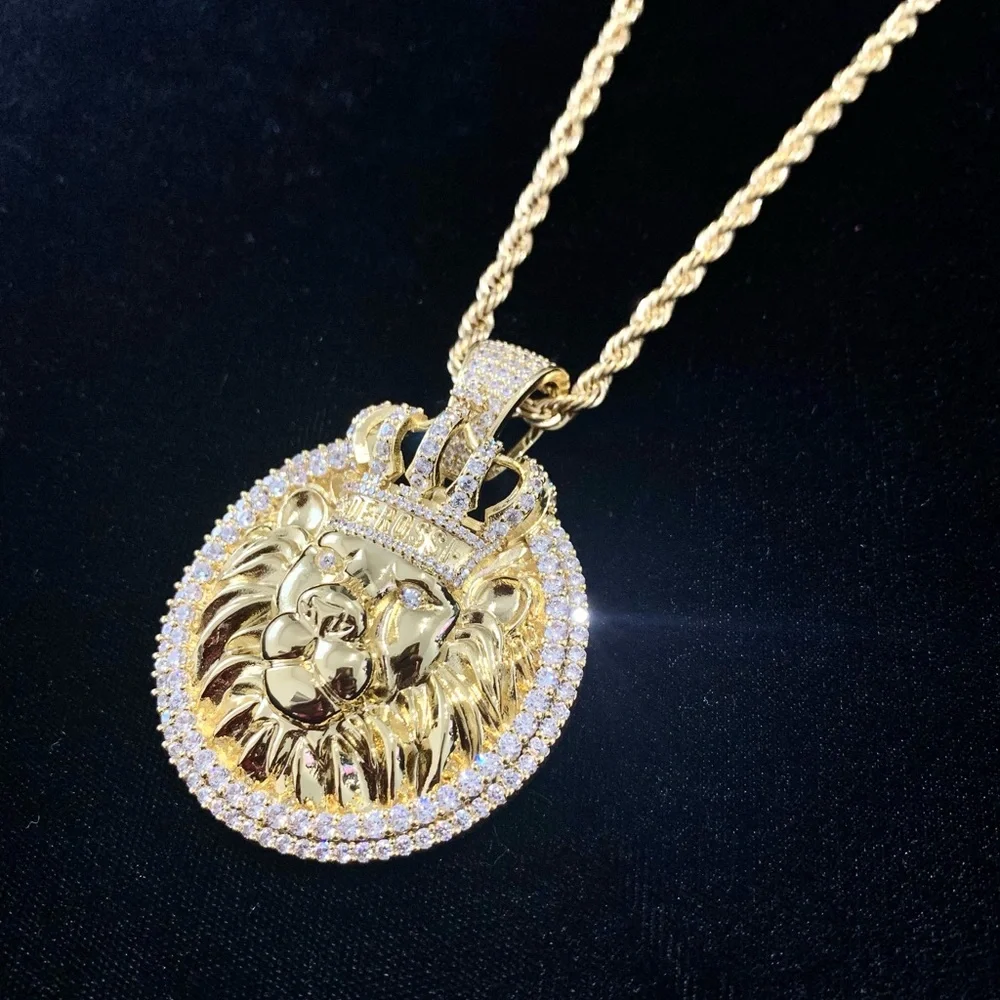 LION KING LAB DIAMONDS 18K GOLD NEW CHAIN NECKLACE CHARM MADE IN ITALY!